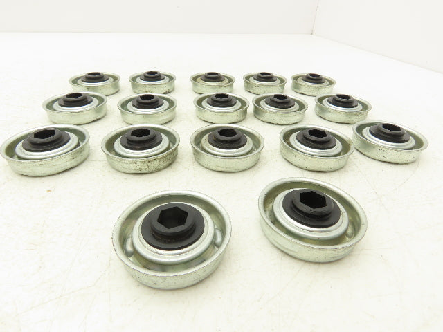 Conveyor Roller/Bearing 1.78" OD 1.89" Flange OD x 7/16" Hex Bore Lot of 17