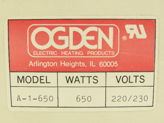 Ogden A-1-650 Ceramic Infrared Radiant Heater Strip 6 Inch 650W 220/230V