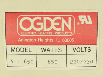 Ogden A-1-650 Ceramic Infrared Radiant Heater Strip 6 Inch 650W 220/230V