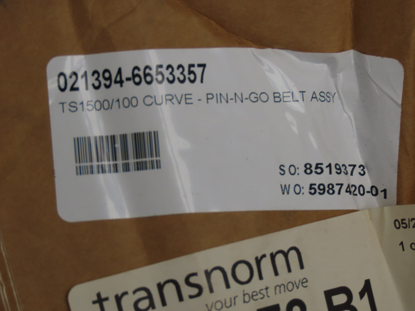 Transnorm TS1500/100 18"x 90° Curve Conveyor Belt 29"IR B2918N5890FC/100PG
