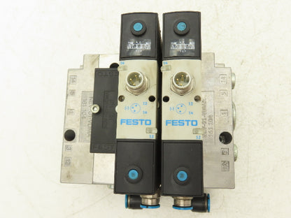 Festo VSVA-B-P53E-H-A1-1R5L 2 Solenoid Valves w/ 3-Valve Manifold 24VDC 1/2"NPT