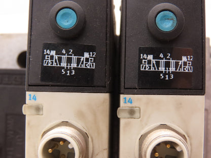 Festo VSVA-B-P53E-H-A1-1R5L 2 Solenoid Valves w/ 3-Valve Manifold 24VDC 1/2"NPT