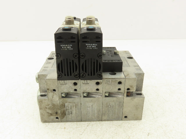 Festo VSVA-B-P53E-H-A1-1R5L 2 Solenoid Valves w/ 3-Valve Manifold 24VDC 1/2"NPT