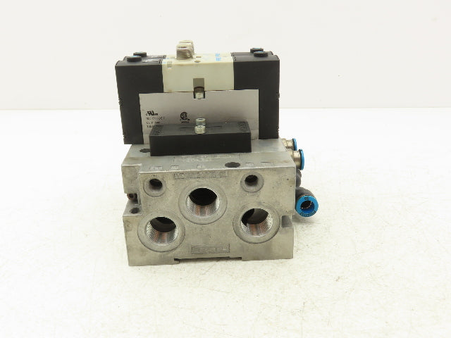 Festo VSVA-B-P53E-H-A1-1R5L 2 Solenoid Valves w/ 3-Valve Manifold 24VDC 1/2"NPT