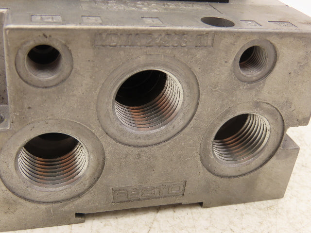 Festo VSVA-B-P53E-H-A1-1R5L 2 Solenoid Valves w/ 3-Valve Manifold 24VDC 1/2"NPT