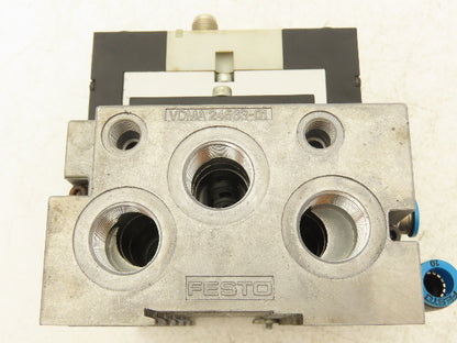 Festo VSVA-B-P53E-H-A1-1R5L 2 Solenoid Valves w/ 3-Valve Manifold 24VDC 1/2"NPT