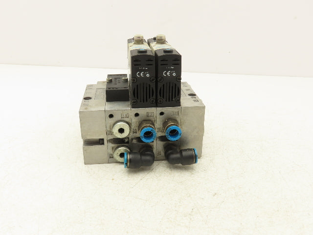 Festo VSVA-B-P53E-H-A1-1R5L 2 Solenoid Valves w/ 3-Valve Manifold 24VDC 1/2"NPT