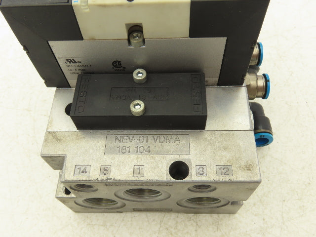 Festo VSVA-B-P53E-H-A1-1R5L 2 Solenoid Valves w/ 3-Valve Manifold 24VDC 1/2"NPT