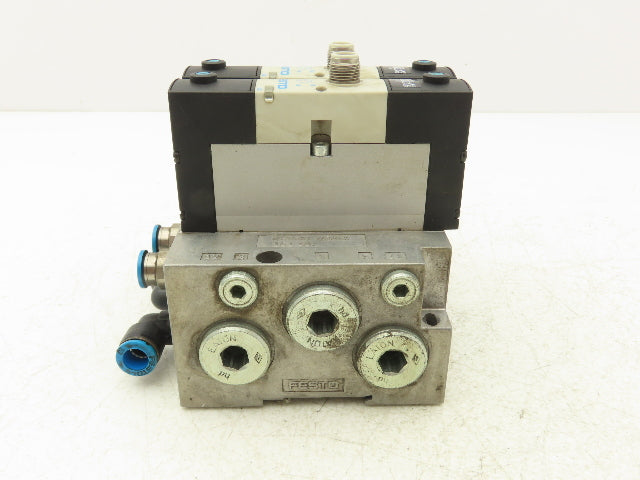Festo VSVA-B-P53E-H-A1-1R5L 2 Solenoid Valves w/ 3-Valve Manifold 24VDC 1/2"NPT