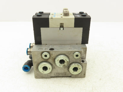 Festo VSVA-B-P53E-H-A1-1R5L 2 Solenoid Valves w/ 3-Valve Manifold 24VDC 1/2"NPT