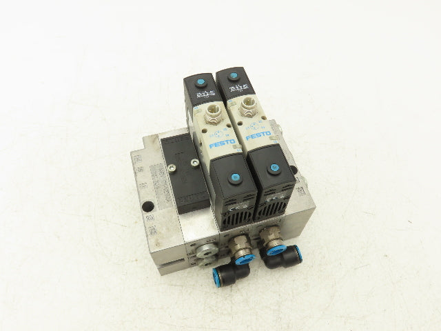 Festo VSVA-B-P53E-H-A1-1R5L 2 Solenoid Valves w/ 3-Valve Manifold 24VDC 1/2"NPT