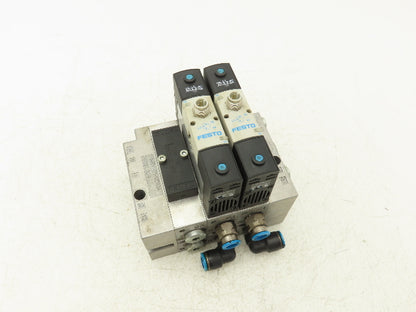 Festo VSVA-B-P53E-H-A1-1R5L 2 Solenoid Valves w/ 3-Valve Manifold 24VDC 1/2"NPT