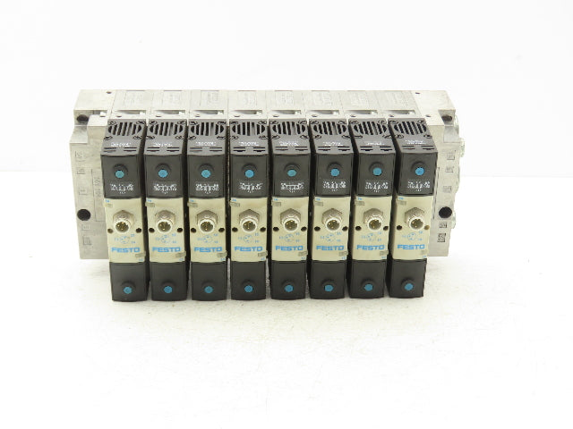 Festo VSVA-B-P53E-H-A1-1R5L 8 Solenoid Valves w/ Manifold 24VDC 1/2"NPT