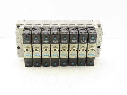 Festo VSVA-B-P53E-H-A1-1R5L 8 Solenoid Valves w/ Manifold 24VDC 1/2"NPT