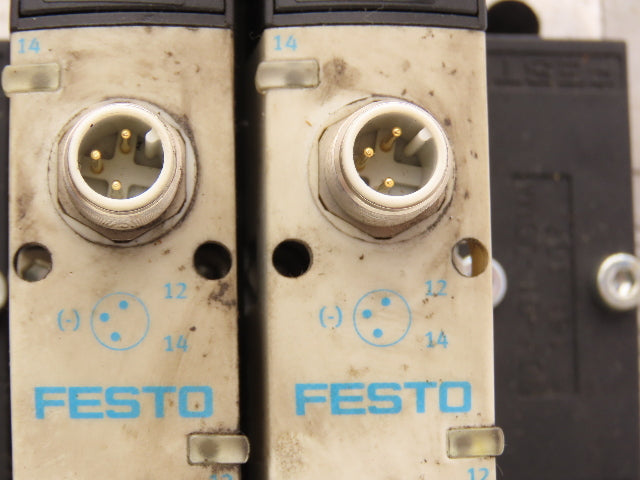 Festo VSVA-B-P53E-H-A1-1R5L 3 Solenoid Valves w/ 6-Valve Manifold 24VDC 1/2"NPT