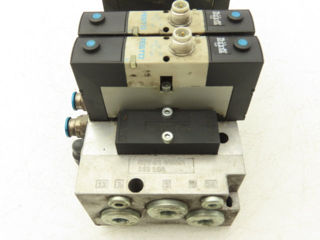 Festo VSVA-B-P53E-H-A1-1R5L 3 Solenoid Valves w/ 6-Valve Manifold 24VDC 1/2"NPT