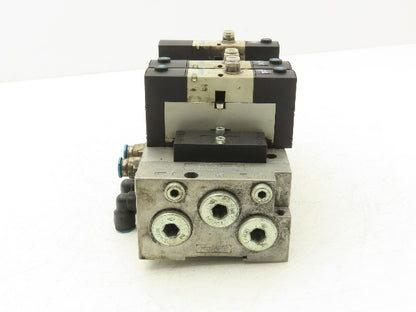 Festo VSVA-B-P53E-H-A1-1R5L 3 Solenoid Valves w/ 6-Valve Manifold 24VDC 1/2"NPT