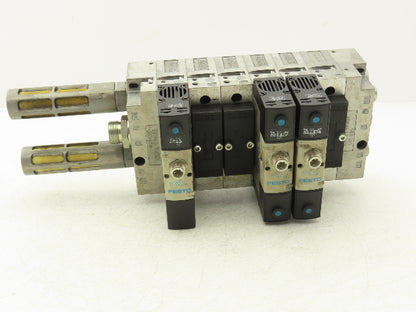 Festo VSVA-B-P53E-H-A1-1R5L 3 Solenoid Valves w/ 6-Valve Manifold 24VDC 1/2"NPT