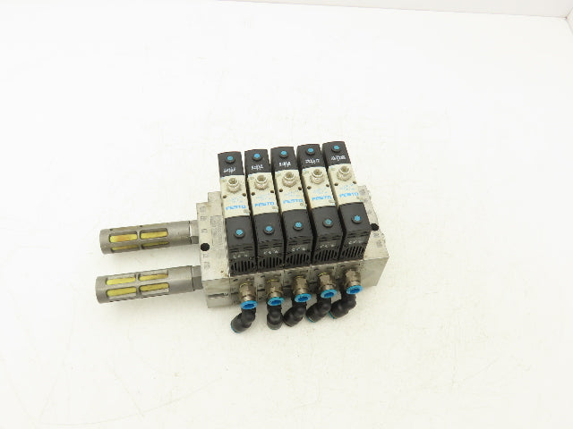 Festo VSVA-B-B52-H-A1-1R5L 5 Solenoid Valves w/ 5-Valve Manifold 24VDC 1/2"NPT