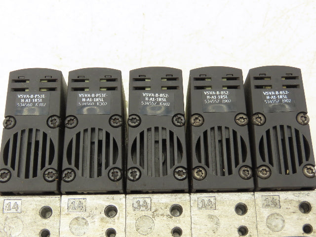 Festo VSVA-B-B52-H-A1-1R5L 5 Solenoid Valves w/ 5-Valve Manifold 24VDC 1/2"NPT