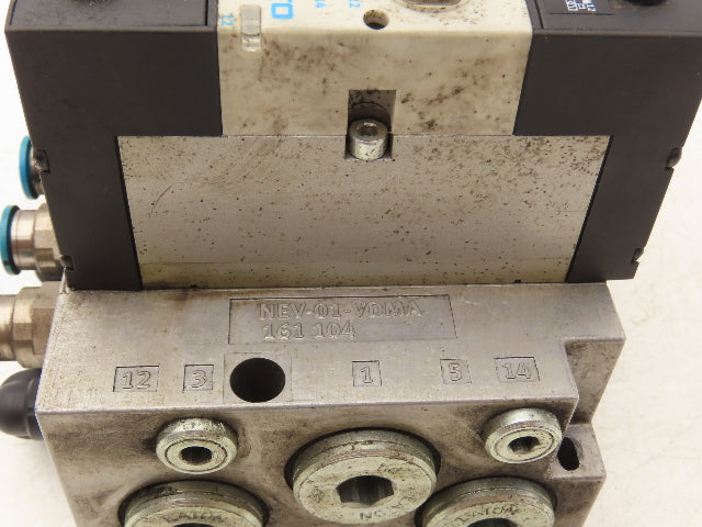 Festo VSVA-B-B52-H-A1-1R5L 5 Solenoid Valves w/ 5-Valve Manifold 24VDC 1/2"NPT
