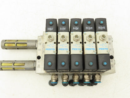 Festo VSVA-B-B52-H-A1-1R5L 5 Solenoid Valves w/ 5-Valve Manifold 24VDC 1/2"NPT
