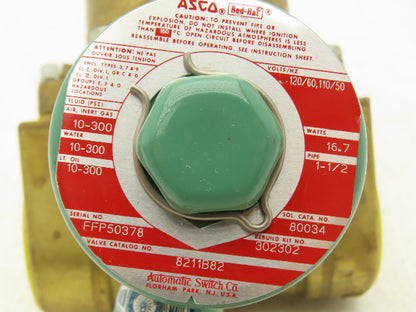 Asco 8211B82 Solenoid Valve 1-1/2" NPTF Normally Closed 120 VAC 10-300 PSI