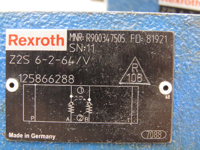 Rexroth Z2S 6-2-64/V Hydraulic Check Valve Sandwich Pilot Operated Lot of 3