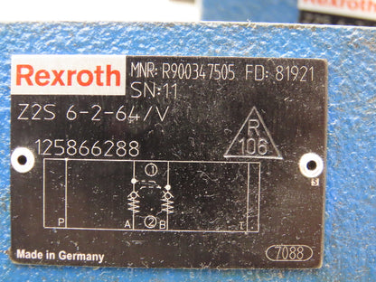 Rexroth Z2S 6-2-64/V Hydraulic Check Valve Sandwich Pilot Operated Lot of 3