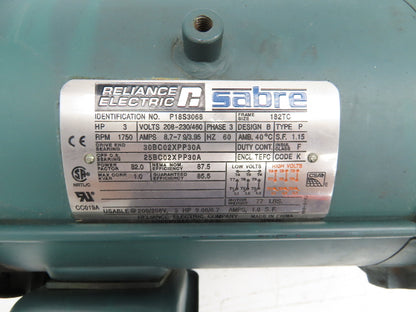 Reliance Sabre P18S3068 AC Motor 3Hp 1750 RPM 208-230/460V 3PH 182TC TEFC