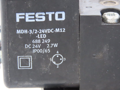 Festo MDH-5/2-D-3-FR-M12-C Pneumatic Solenoid Valve 5/2 Way W Manifold Lot of 2