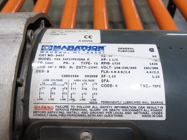 81"W x 6'L Chain Drive Roller Conveyor 74"BF 1.9" Urethane Roller 1.5Hp 460V 3PH