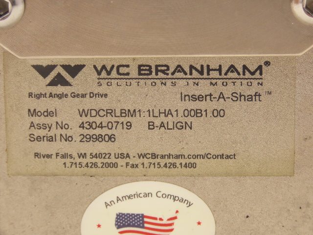 WC Branham WDCRLBM1:1LHA1.00B1.00 Insert-A-Shaft LEFT Angle Gear Drive LH