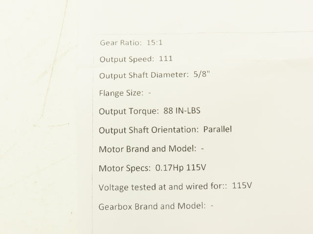 Baldor GCP Gearmotor 15:1 Ratio 111 RPM 115V 1PH 5/8" Parallel Shaft