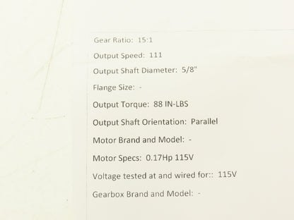 Baldor GCP Gearmotor 15:1 Ratio 111 RPM 115V 1PH 5/8" Parallel Shaft