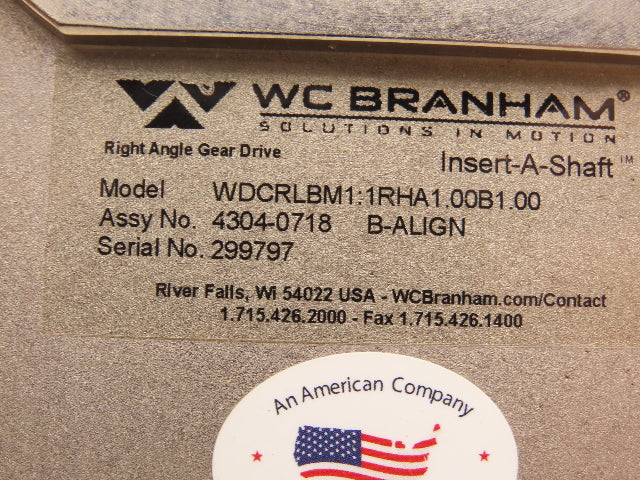 WC Branham WDCRLBM1:1RHA1.00B1.00 Insert-A-Shaft Right Angle Gear Drive RH 1:1