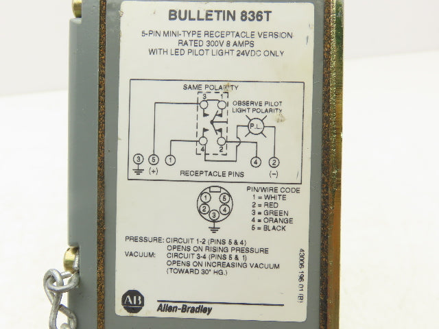 Allen Bradley 836T-D452J Ser A Pressure Difference Control Switch 5-40PSI 600V
