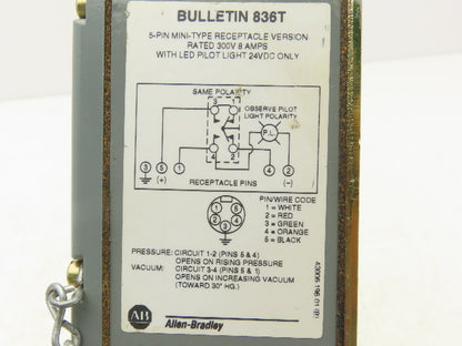 Allen Bradley 836T-D452J Ser A Pressure Difference Control Switch 5-40PSI 600V
