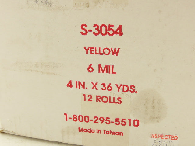 ULINE S-3054 Safety Floor Tape Yellow 4" x 36 Yds/Roll 6 Mil Lot of 12
