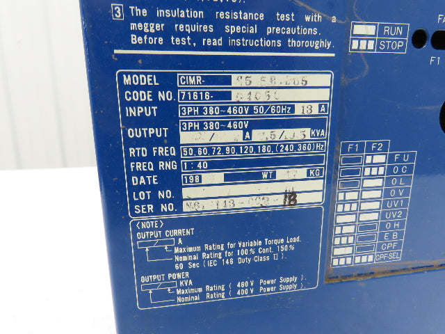 Yaskawa Saftronics CIMR-H5.5B.D05 Variable Frequency Drive 7.5Hp 460V 3Ph
