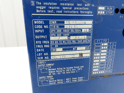 Yaskawa Saftronics CIMR-H5.5B.D05 Variable Frequency Drive 7.5Hp 460V 3Ph
