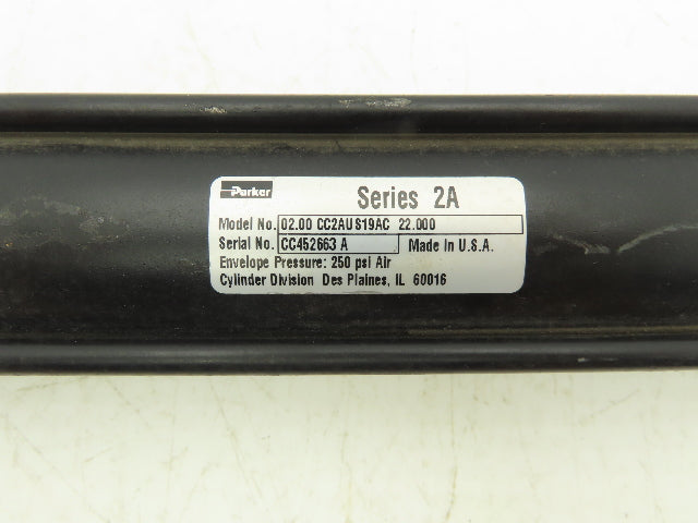 Parker CC2AUS19AC Pneumatic Air Cylinder 2" Bore 22" Stroke 250PSI