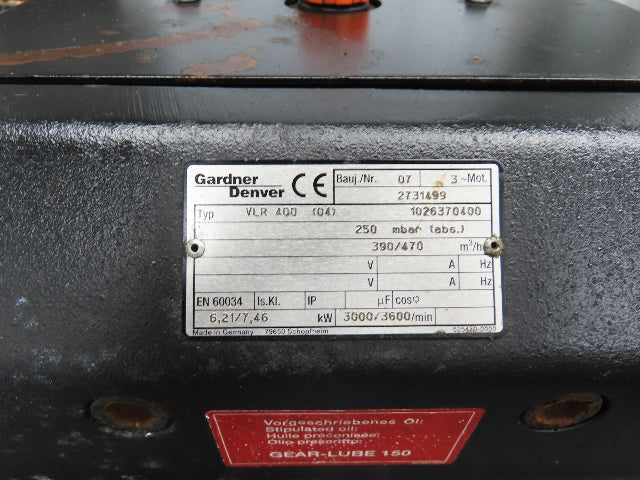Gardner Denver 1026370400 VLR 400 Rotary Claw Vacuum Pump 272 CFM No Motor