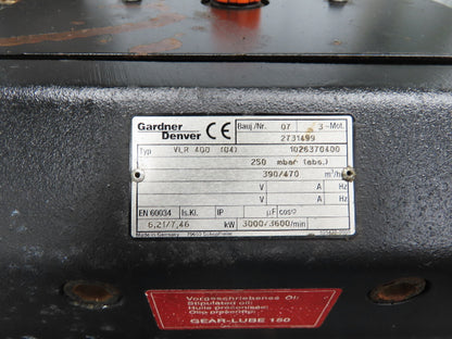 Gardner Denver 1026370400 VLR 400 Rotary Claw Vacuum Pump 272 CFM No Motor