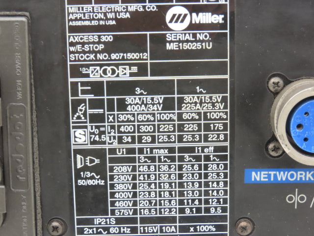 Miller 210479 Auto Axcess 300 Welder Rear Panel Cover Black Steel With Outlets
