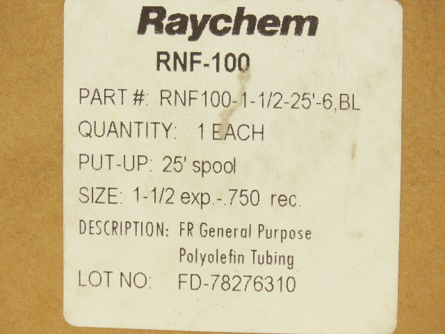 Raychem RNF-100 1-1/2-25'-6 BL Heat Shrink Tubing 2:1 Blue Polyolefin 1.5" x 46'