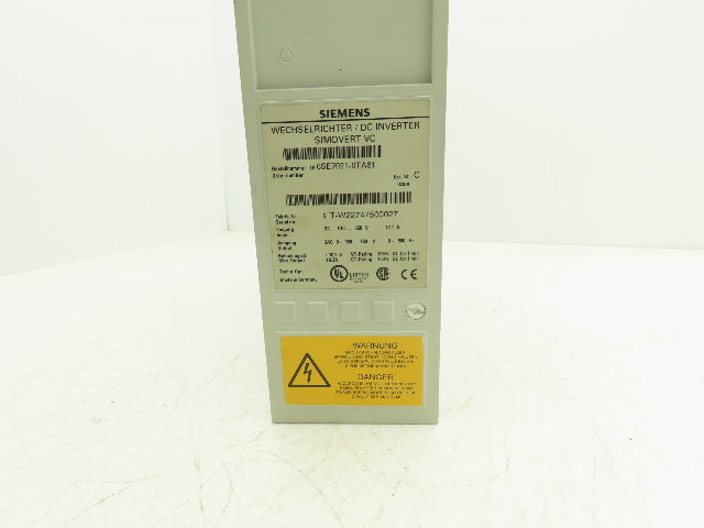 Siemens 6SE7021-0TA61 Simovert DC Inverter 510-650VDC In 380-480VAC 0-600Hz Out
