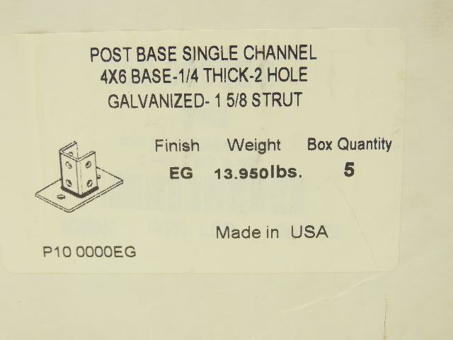 Phoenix P10 0000EG 1-5/8" Steel Post Base Single Channel 2-Hole 4x6" Box of 5