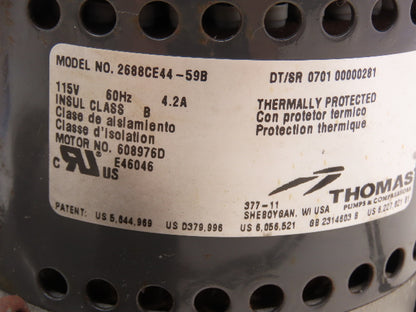Thomas 2688CE44-59B Oil-less Vacuum Pump Compressor 3.15cfm 25psi .33Hp 115V 1PH