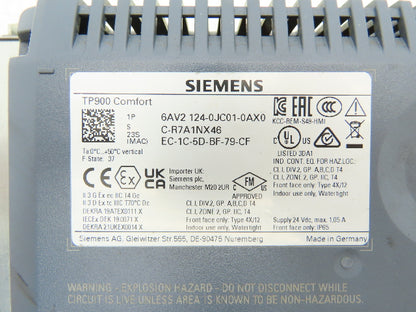 Siemens 6AV2 124-0JC01-0AX0 Simatic HMI Touch Screen Control Panel TP900 24VDC